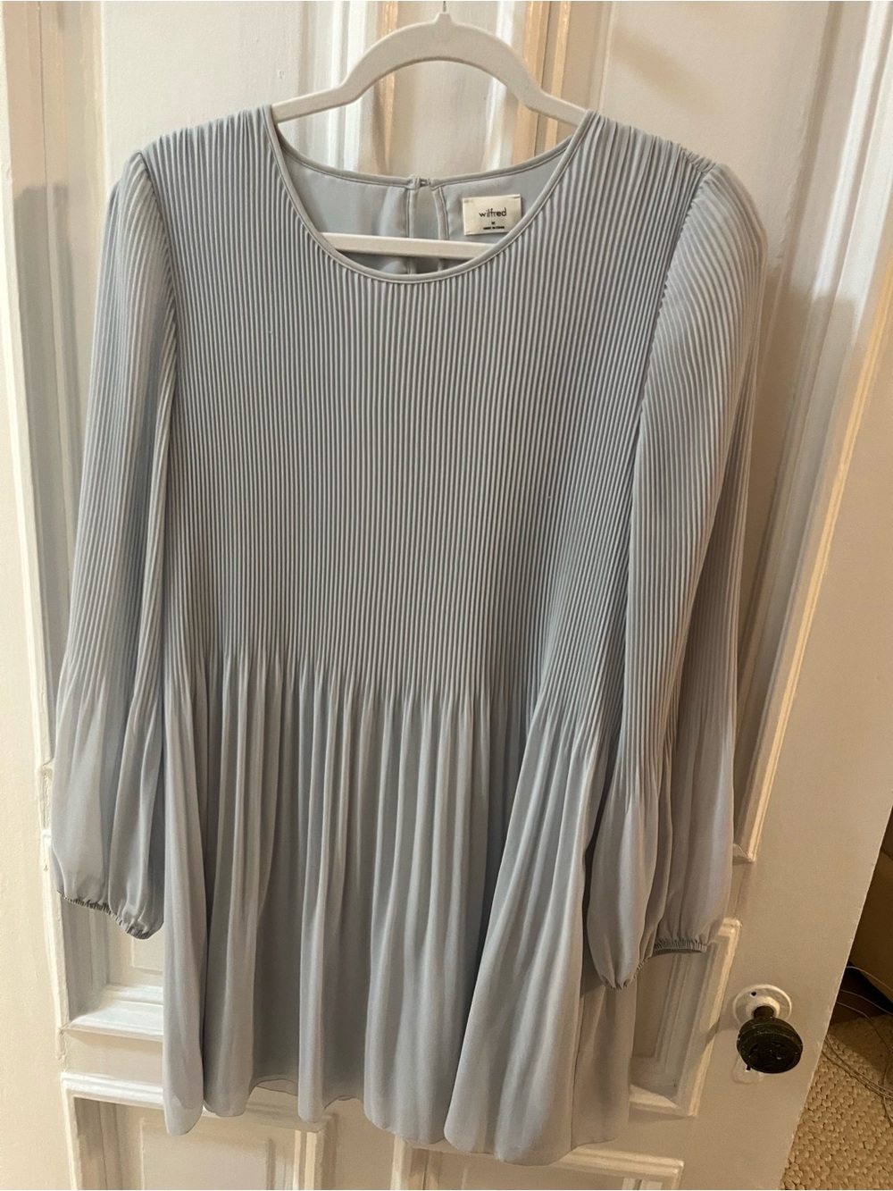 Aritzia Gray/Blue Pleated Long-Sleeve Mini Dress